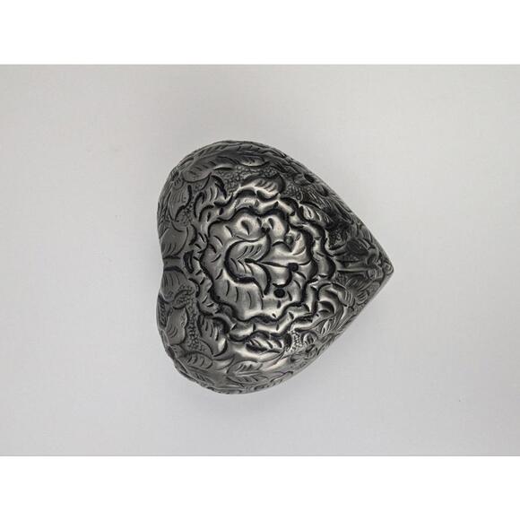 April Cornell Silver Heart Shaped Decorative Box with Floral Embossing - Picture 3 of 7